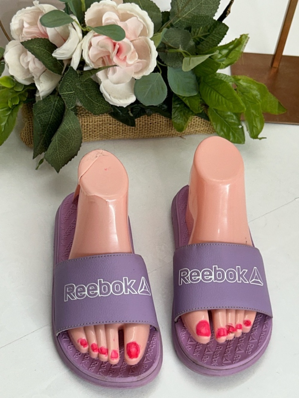 Reebok Lilac Slide Sandals with Branded Strap